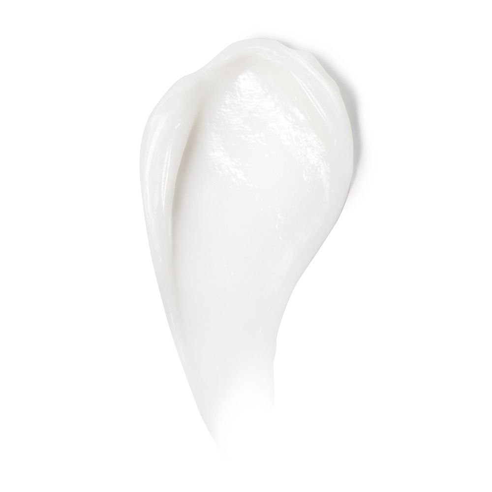 Eine cremige Konsistenz einer Hautpflegecreme auf einem weißen Hintergrund