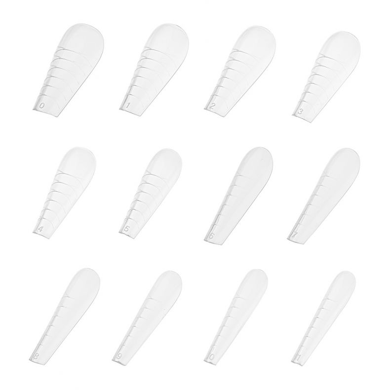 full_nail_revoshapes_ballerina_russian_almond_b Transparentes Set von Nagelspitzen, 12 Stück in verschiedenen Größen