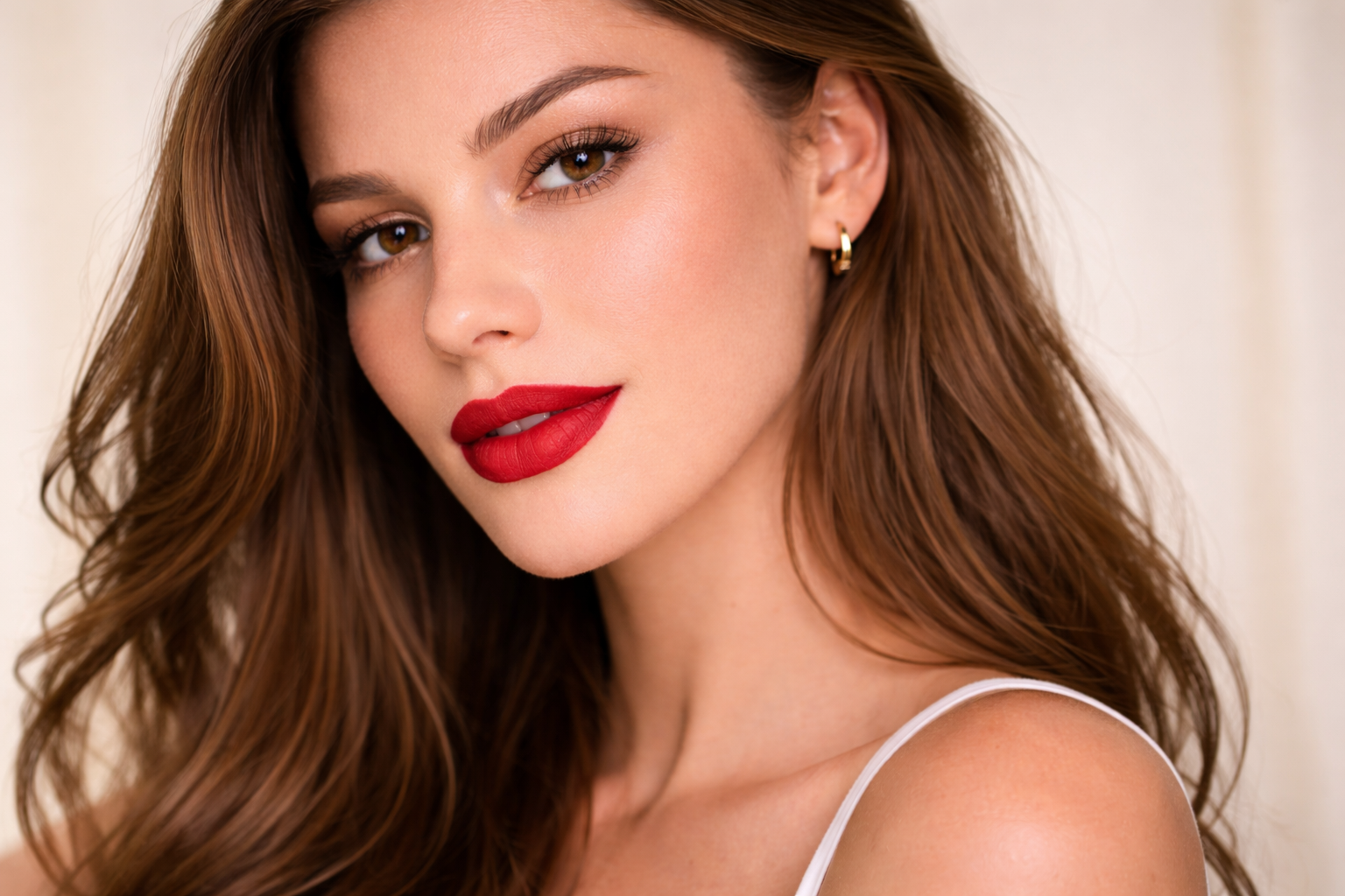 Nahaufnahme eines Models mit rotem Lippenstift