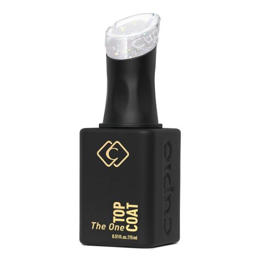 Cupio The One Top Coat in schwarzer Flasche mit glitzerndem Deckel, 15 ml.