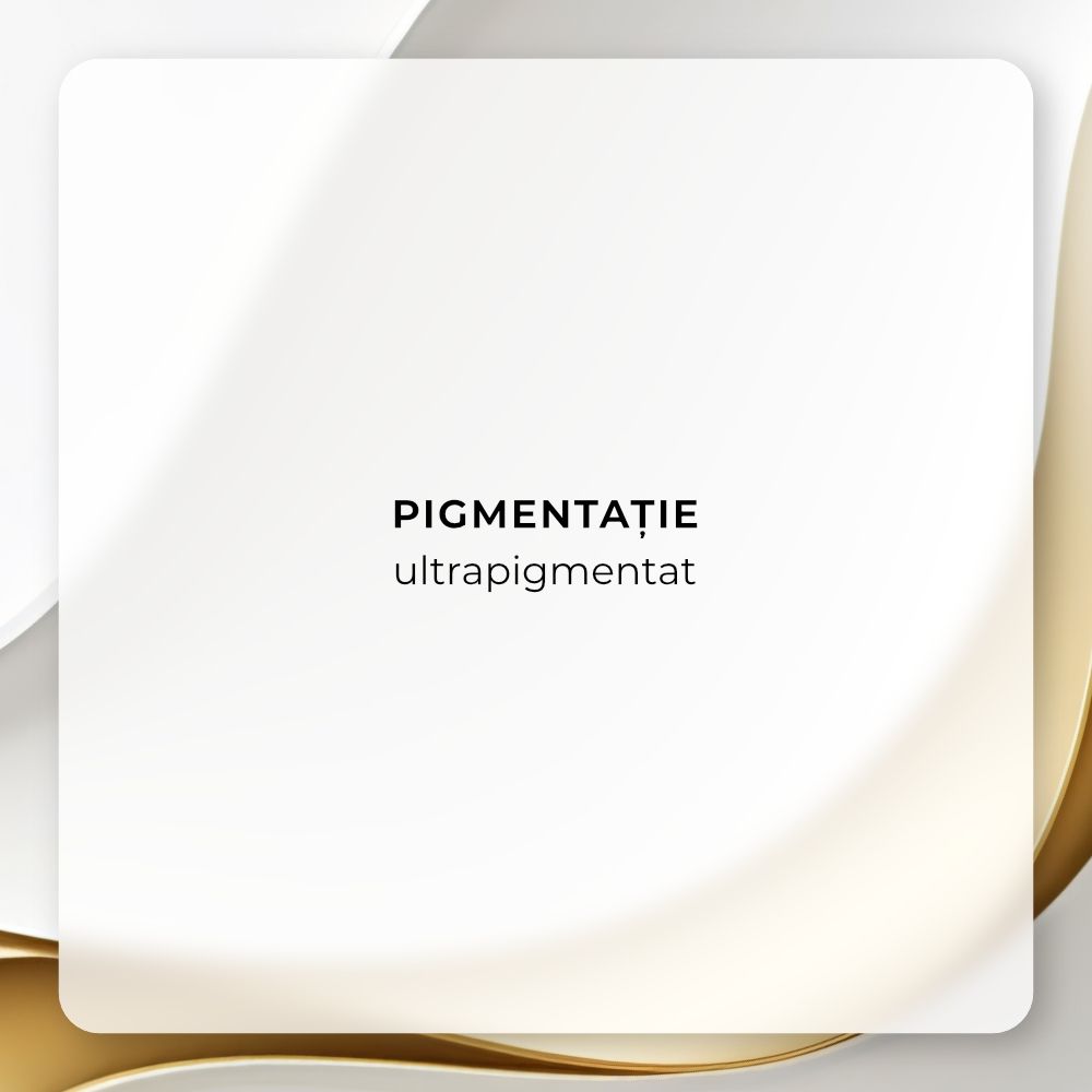 Grafik mit dem Text „Pigmentație ultrapigmentat“ auf hellem Hintergrund, als Hinweis auf ein ultrapigmentiertes Produkt