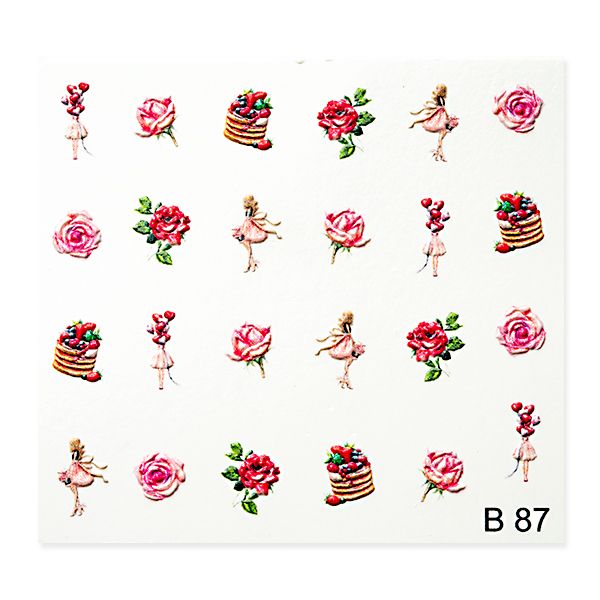 Ballettmädchen, Rosen und Torte auf einem dekorativen Blatt