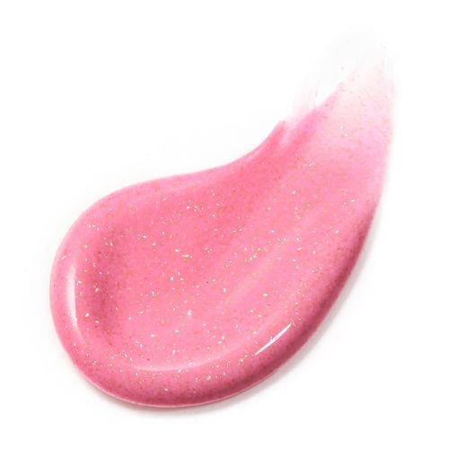 c6422_b Nahaufnahme einer glitzernden pinken Lippenfarbe auf weißem Hintergrund