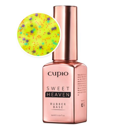 rubber_base_sweet_heaven_delightful_yellow_c7480 Cupio Sweet Heaven Rubber Base mit bunten Glitzerpartikeln in einer 15ml Flasche