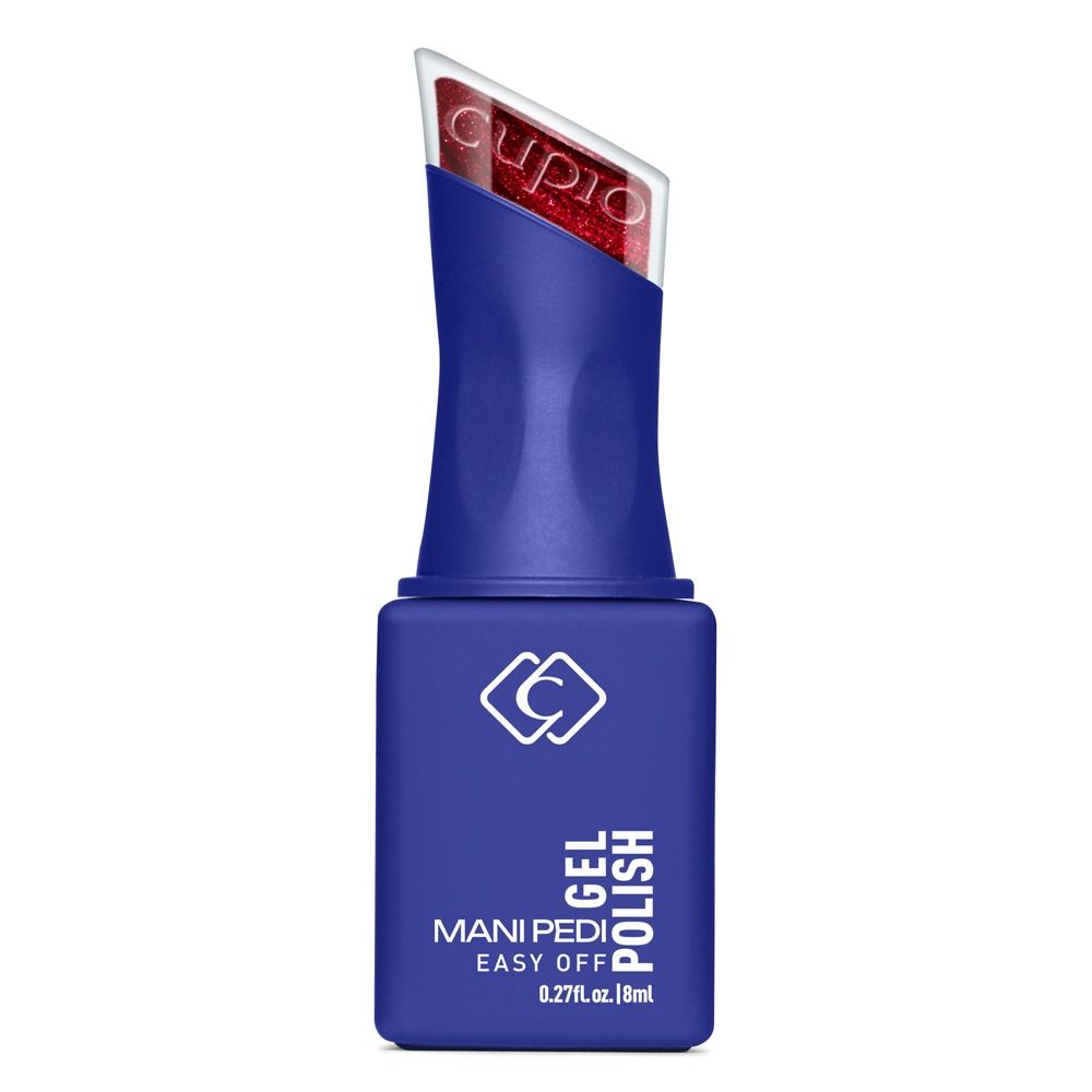 Blauer Flakon mit rotem Glitzergel-Nagellack Mani Pedi