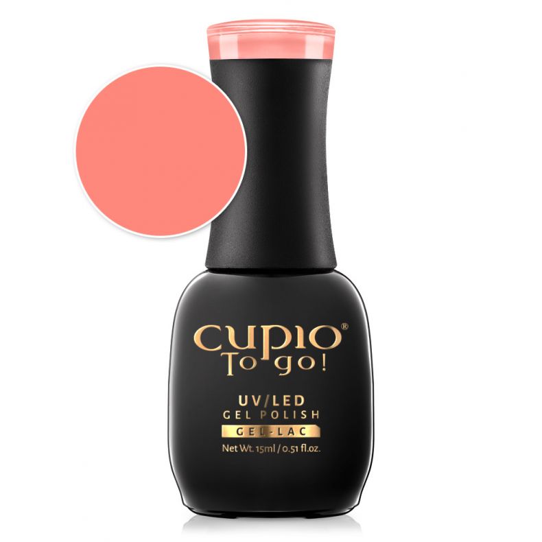 Flasche mit Cupio UV/LED Gel Polish To go! in korallfarbener Farbe, 15 ml