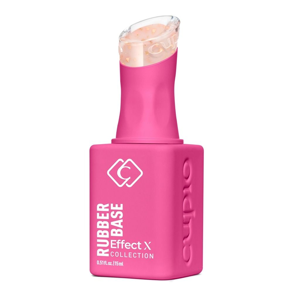 Produktbild der Cuccio Rubber Base Effect X Collection, pinke Rubber Base für Nägel, 15 ml, mit transparentem Pinsel-Applikator