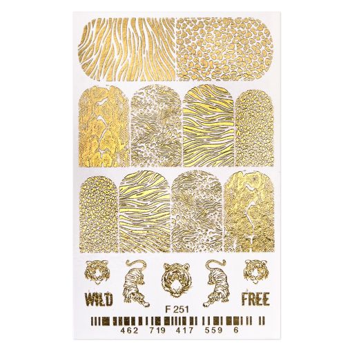 Nagelsticker mit goldenen Tiermustern und Texturen für kreative Nageldesigns
