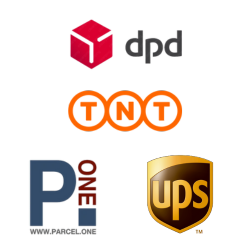 Logos von Versanddienstleistern DPD, TNT, P.ONE und UPS