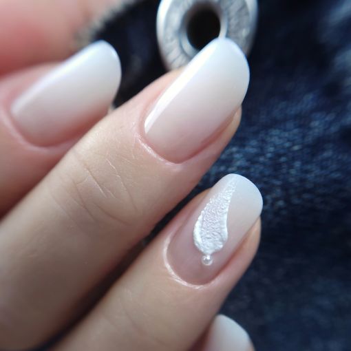 Hand mit weißen Gel-Nägeln und 3D-Design