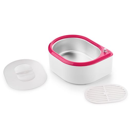 Weißes elektrisches Wachswärmegerät mit pinkem Rand, Deckel