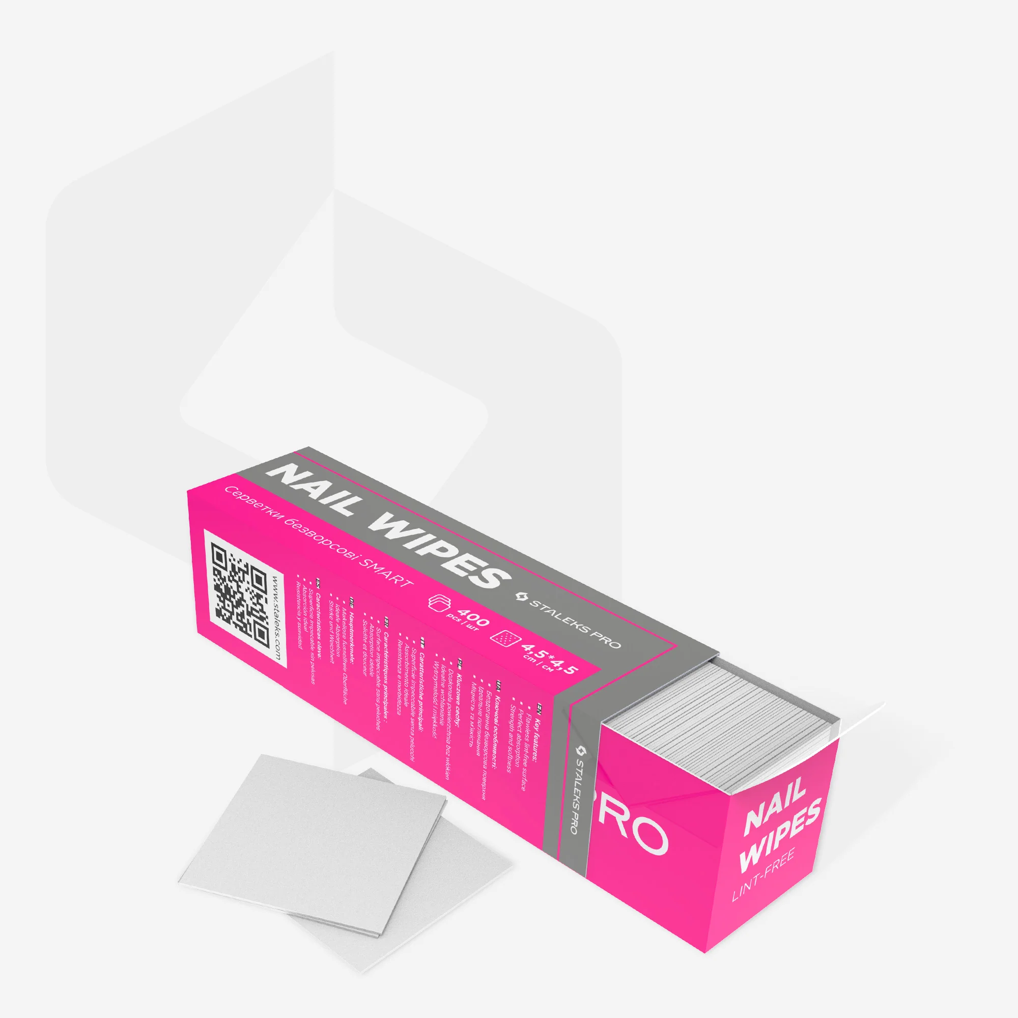 Stapel von Nageltüchern in einer pinken Verpackung für die Nagelreinigung