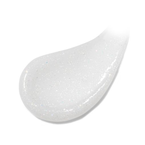 revogel_fairy_white Nahaufnahme einer glitzernden, klaren Geltextur auf weißem Hintergrund