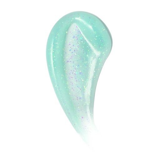 Mintgrüner Creme-Fleck mit Glitzerpartikeln auf weißem Hintergrund