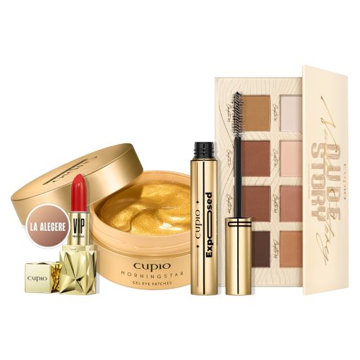 cupids Schminkset bestehend aus Augenpatches, Lippenstift und Lidschattenpalette von Cupio