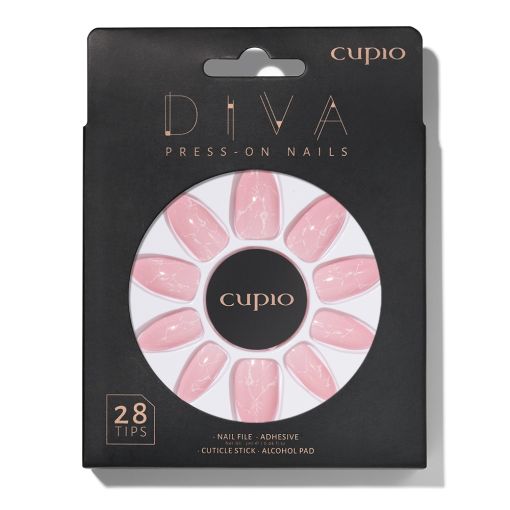 white_marble_c8370 Verpackung der Cupio Diva Press-On Nails mit 28 Nagelspitzen in Rosa