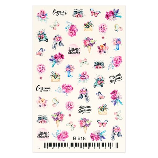 c8458 Stickersheet mit verschiedenen Blumen und Schmetterlingen in Pastellfarben