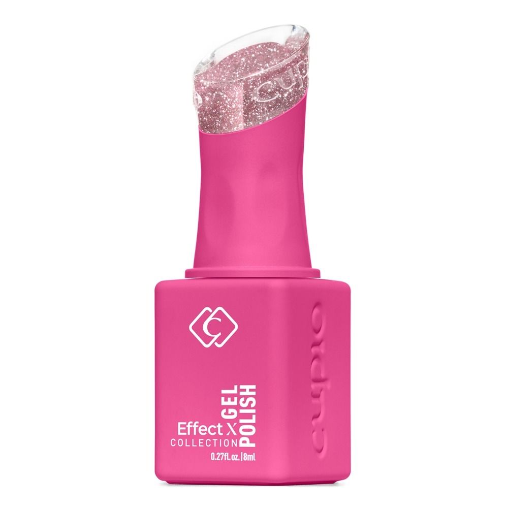 Produktbild von Cupio Gellack Cat Eye Effect X Collection Disco Vibe 8 ml: pinke Flasche mit schimmerndem, multidimensionalem Cat-Eye-Glitzer in Disco-Optik für Magnetdesigns.