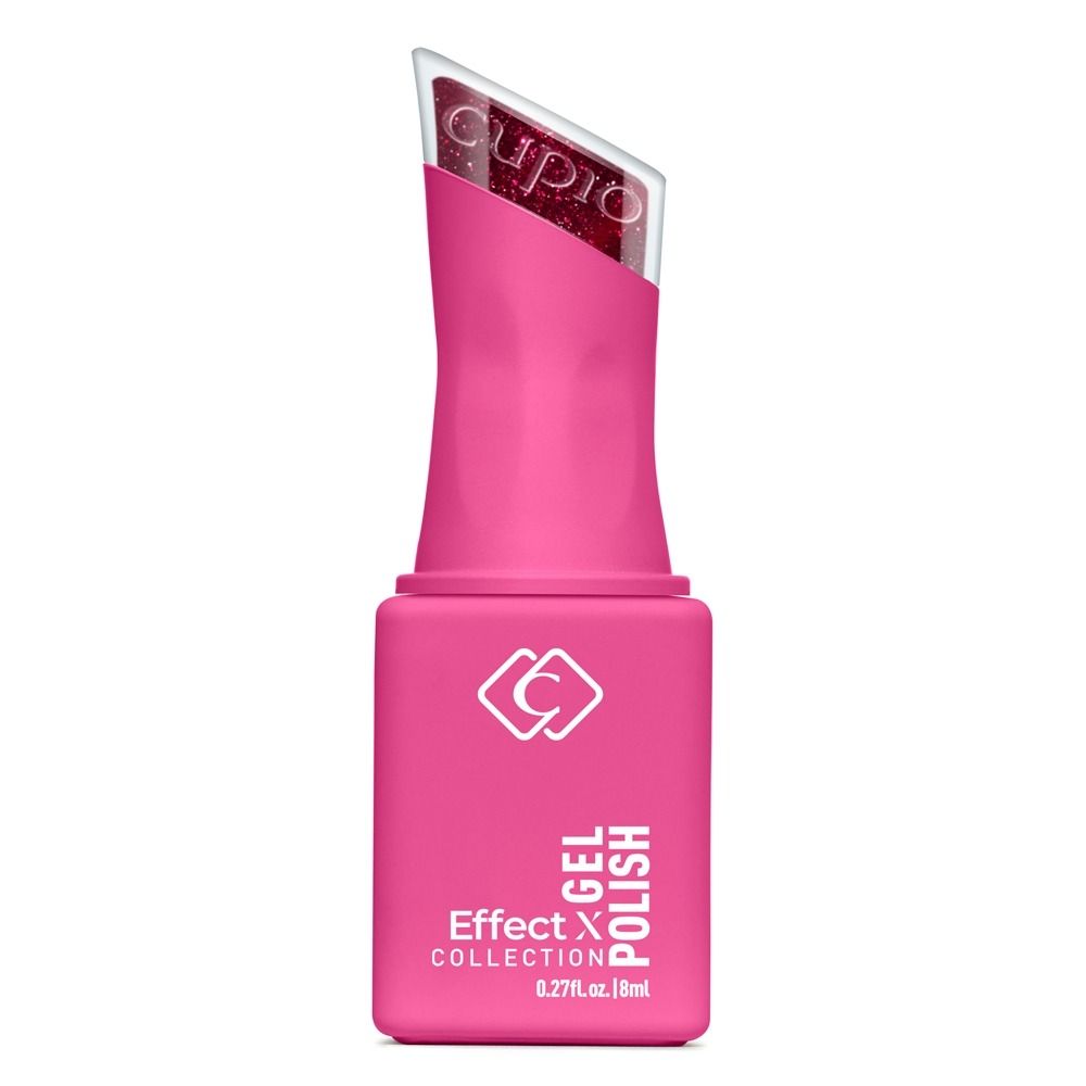 Produktbild des Gellack Effect X Collection Disco Celebrity 8 ml: pinke Flasche mit schimmerndem Glitzerlack für intensive Farbabdeckung und glamourösen UV-/LED-Gelglanz.