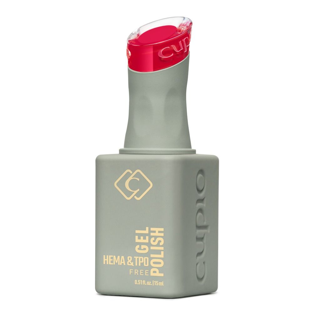 Flasche des Cupio Gellack Hema & TPO Free Super Self 15 ml mit pinkrotem Farbton; HEMA- und TPO-freier Gel-Nagellack für gleichmäßiges, glänzendes Finish.