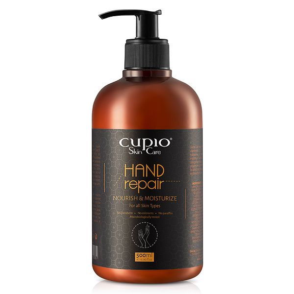 Cupio Hand Repair Lotion in brauner Flasche mit Pumpe, 500ml für Handpflege und Feuchtigkeitspflege