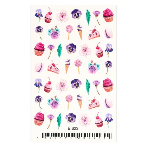 c8462 Schöne Aufkleber mit Cupcakes, Eiscreme und lila Blumen
