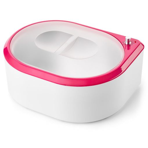 Elektronisches Wachsbadgerät weiß mit rosa Rand und transpar