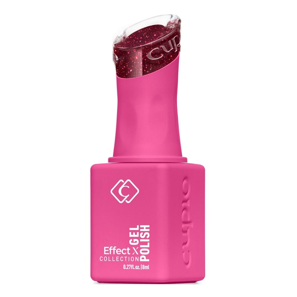 Pinke Flasche des Gellack Effect X Collection Disco Celebrity 8 ml mit rotem, schimmerndem Glitzer-Gellack für glamouröse Nägel