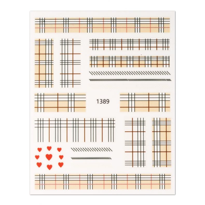 Stickerbogen mit verschiedenen Karomustern und roten Herzen