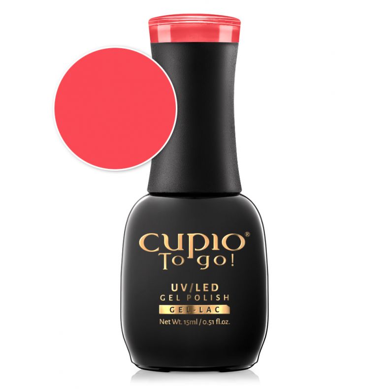 to_go_hot_coral Flasche Cupio UV/LED Gel Polish in leuchtendem Rot mit einem Volumen von 15ml