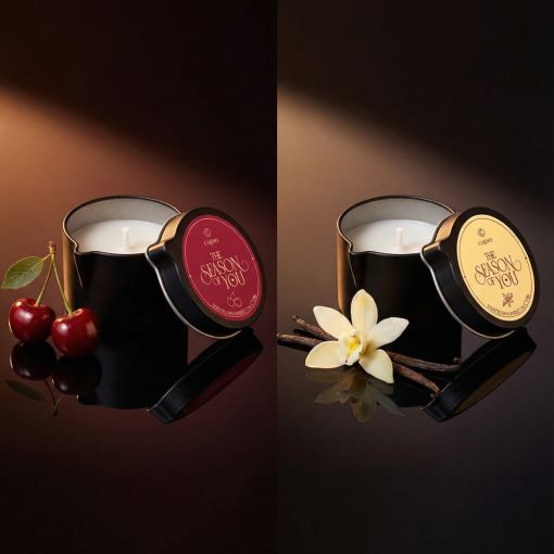 Schwarze Duftkerzen mit Kirsch- und Vanilleduft im Tiegel