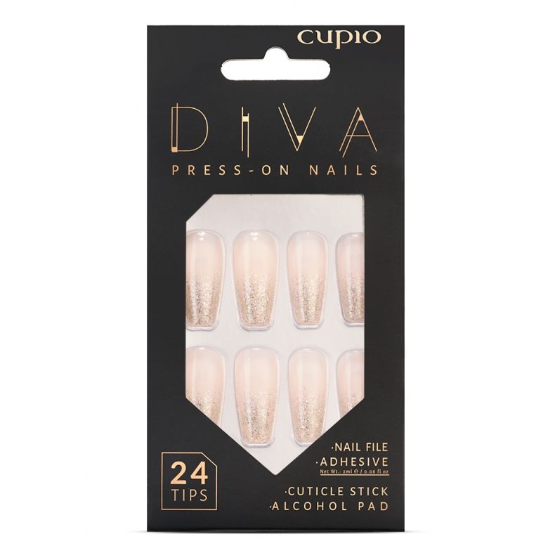 glitter_french Packung mit 24 Press-On Nails von Cupio in Nude mit Glitzereffekt