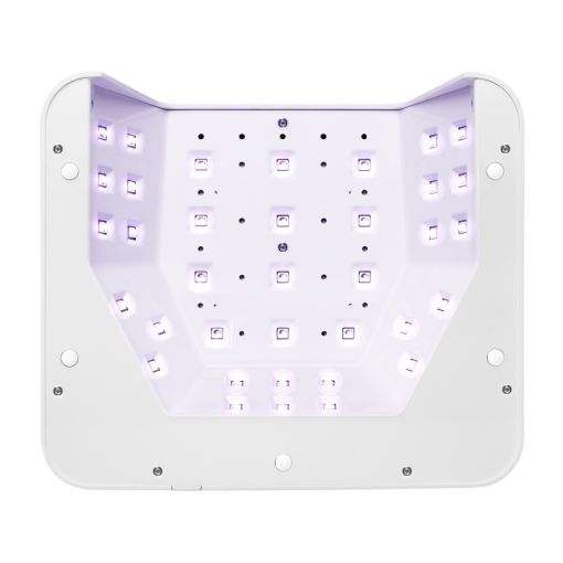 Unterseite einer weißen LED-UV-Nagellampe mit zahlreichen gleichmäßig angeordneten Leuchtdioden für schnelles Aushärten von Nagelgel