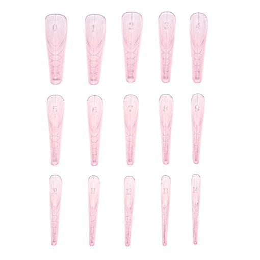 d0456_f Rosa transparente Nagelspitzen mit Zahlen von 0 bis 14 für Nageldesign