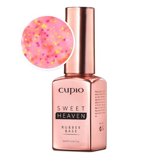 rubber_base_sweet_heaven_dreamy_pink_c7476 Rubber Base von Cupio in der Farbe Sweet Heaven mit pinken und goldenen Glitzerpartikeln