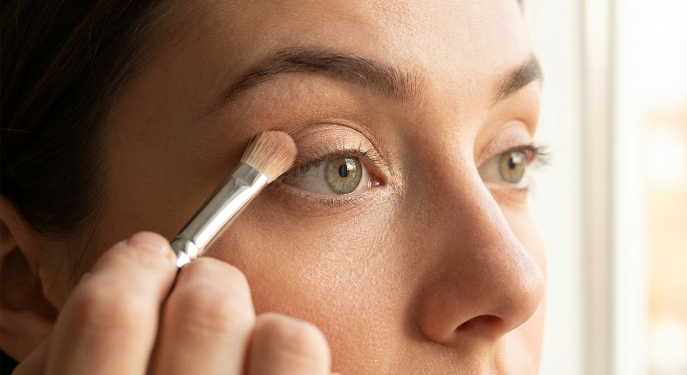 Nahaufnahme: Lidschatten wird mit Pinsel aufgetragen