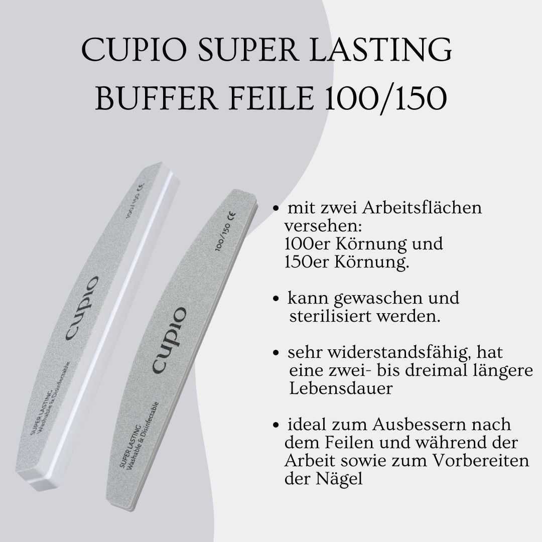 Super-Lasting-Buffer-Feile-100150 Cupio Super Lasting Buffer Feile mit 100er und 150er Körnung, ideal für Nagelvorbereitung