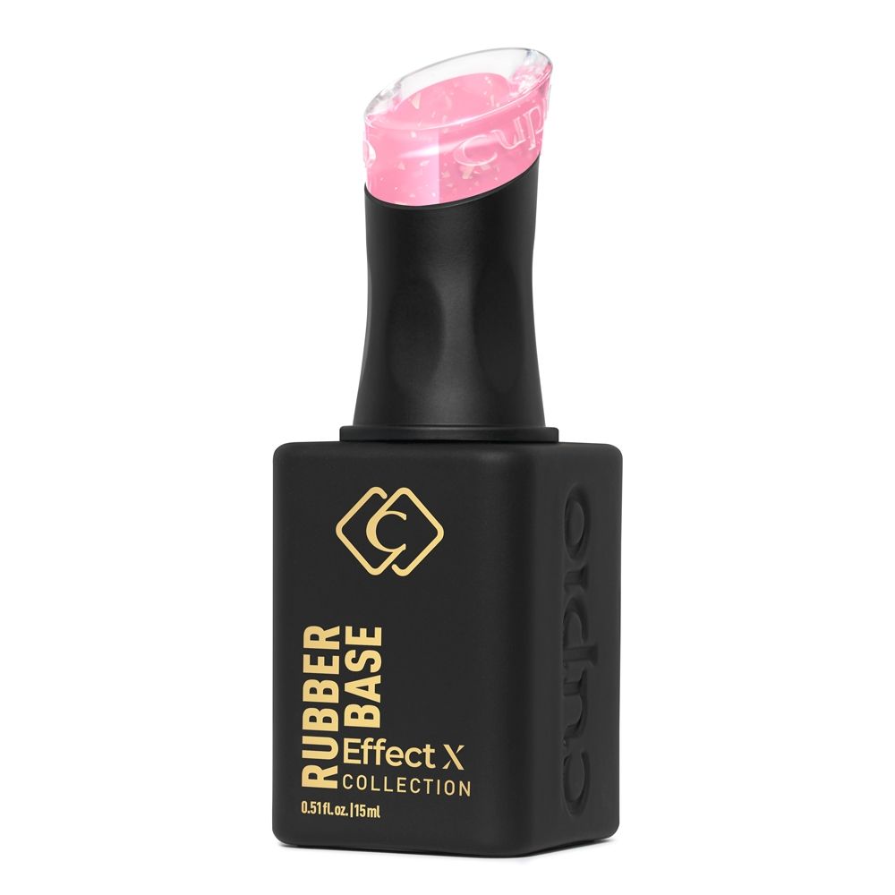 Schwarzer Cuccio Rubber Base Flakon aus der Effect X Collection mit pinkem Gel-Lack im transparenten Deckel, 15 ml