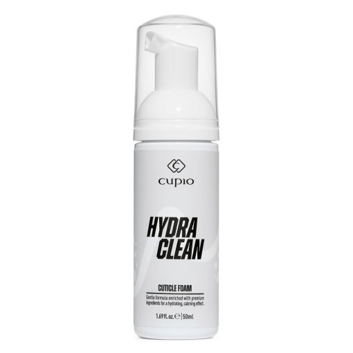 Cupio Hydra Clean Cuticle Foam in einer weißen Flasche mit Pumpmechanismus zur Nagelhautpflege