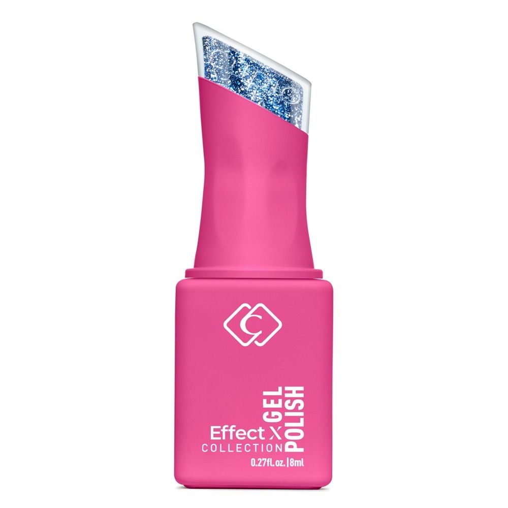 Produktbild einer pinken Gel-Polish-Flasche aus der Effect Collection mit blau glitzerndem Gel, Inhalt 8 ml