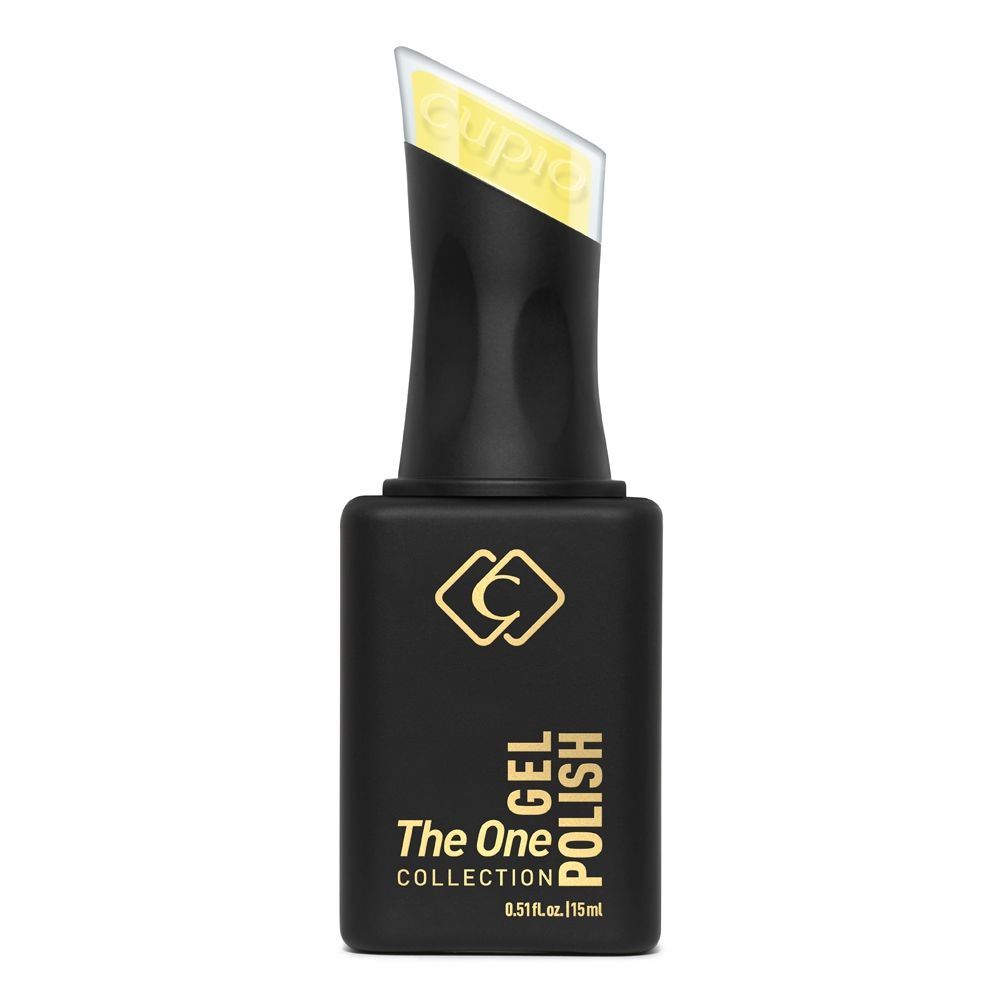 Flasche Cupio The One Collection Gel Polish, gelber UV-Gellack in matter schwarzer 15-ml-Flasche