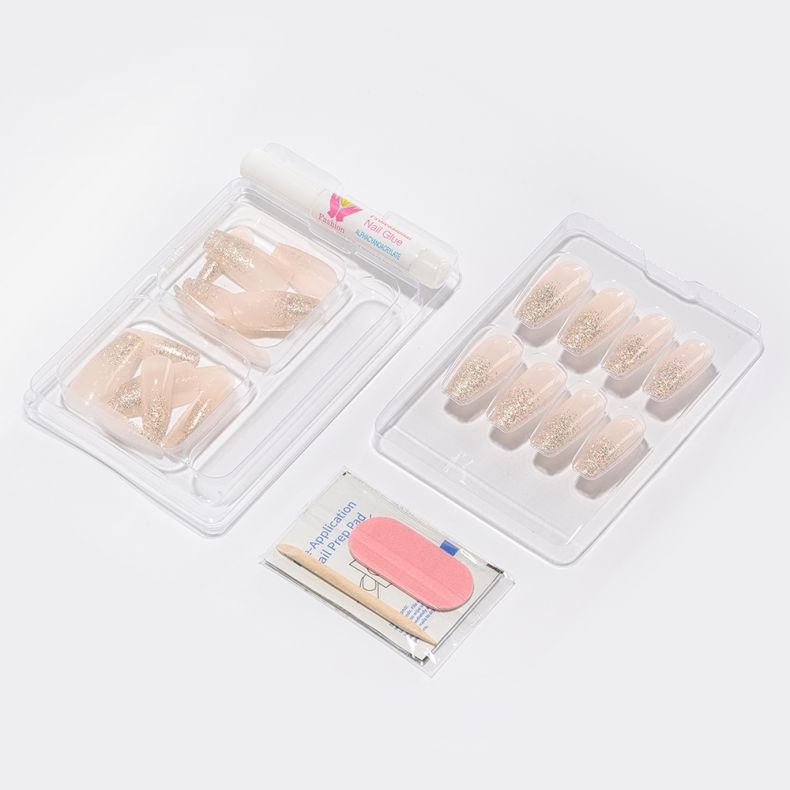 glitter_french_b Künstliche Nägel in Rosé mit Glitzer, inklusive Nagelkleber und Zubehör