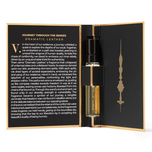 c7643_b Elegante Duftprobe Dramatic Leather in stilvoller Verpackung für ein besonderes Dufterlebnis