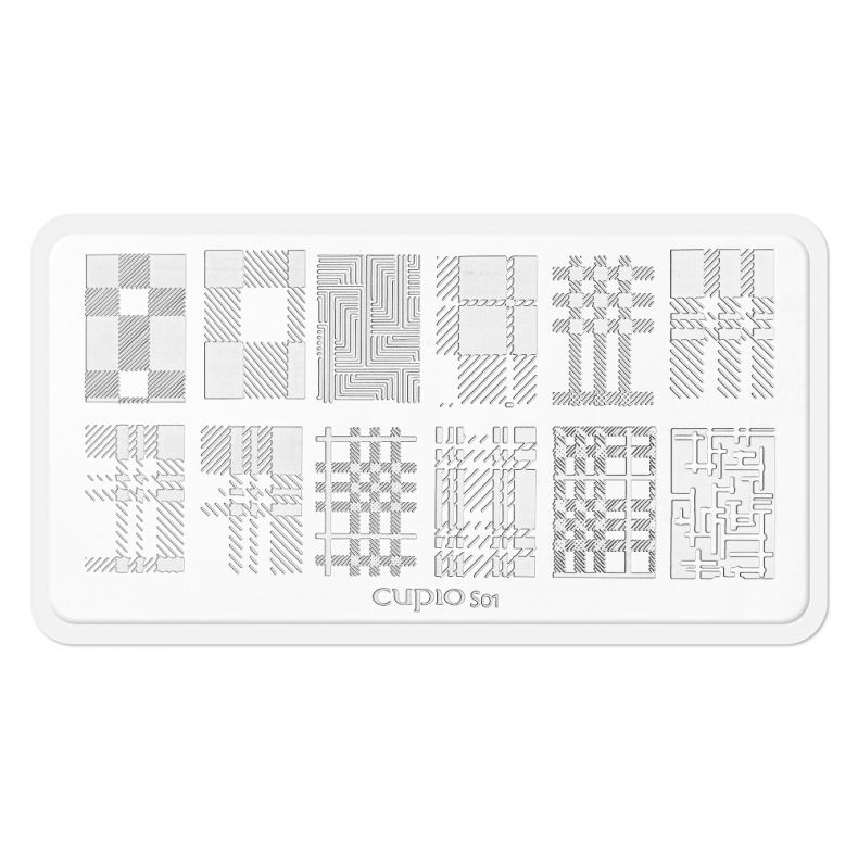 Stempelplatte Cupio S01 mit 12 unterschiedlichen Designs für Nageldesign