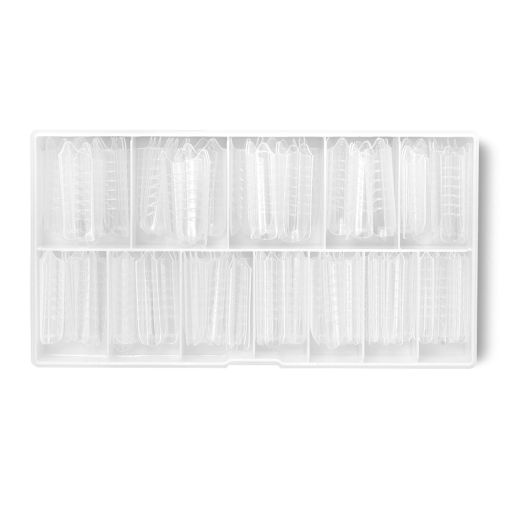 master_slim_architect_c8493_a Kunststoffformen für Nägel, sortiert in einer transparenten Box