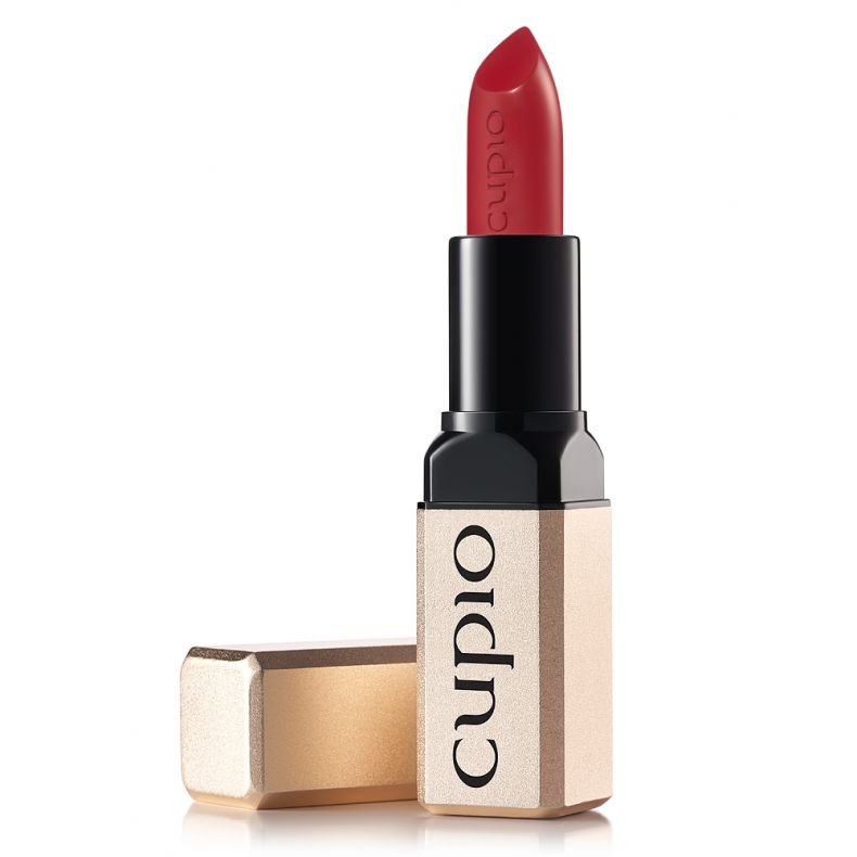Cupio Lippenstift mit schwarzem und goldfarbenem Etui, rote Farbtöne.