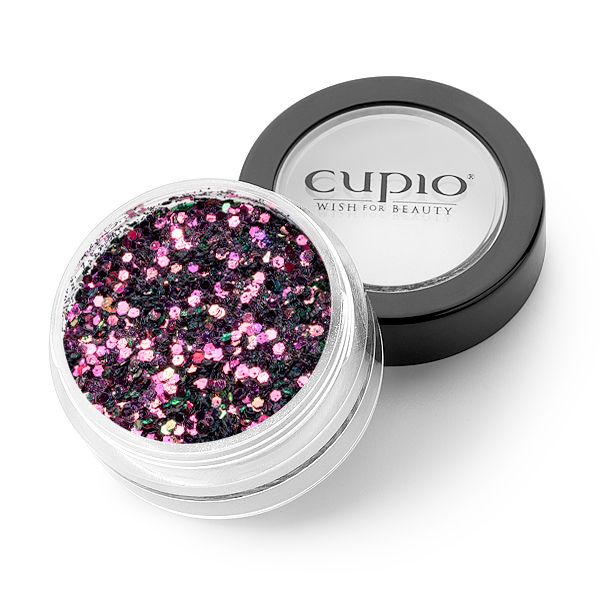 Buntes Glitter in einem Gläschen von Cupio für Nägel