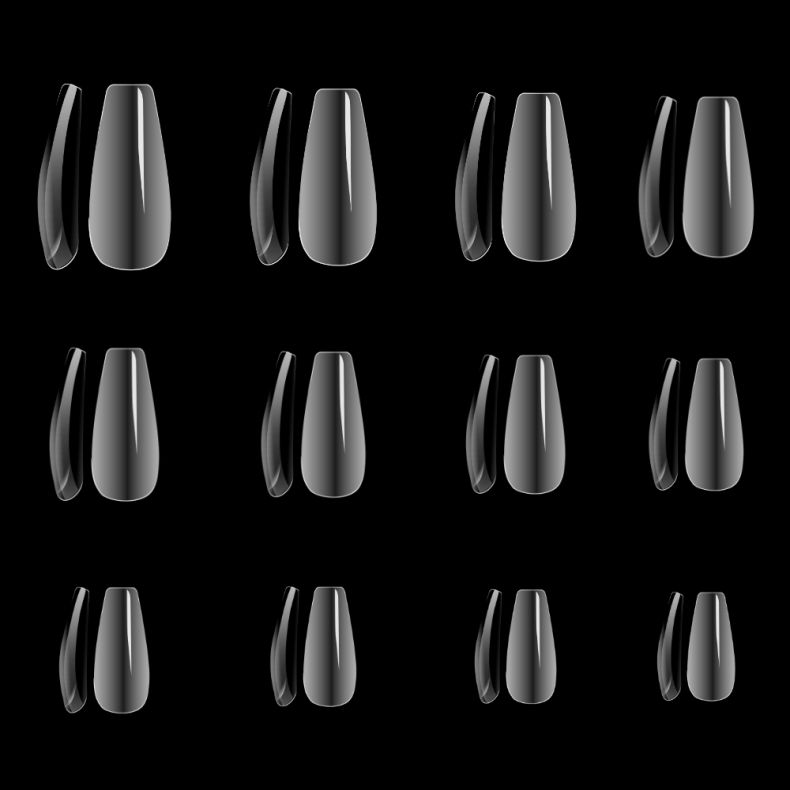 full_nail_ballerina_b Schwarze Nagelmodellagen in unterschiedlichen Designs und Formen auf schwarzem Hintergrund
