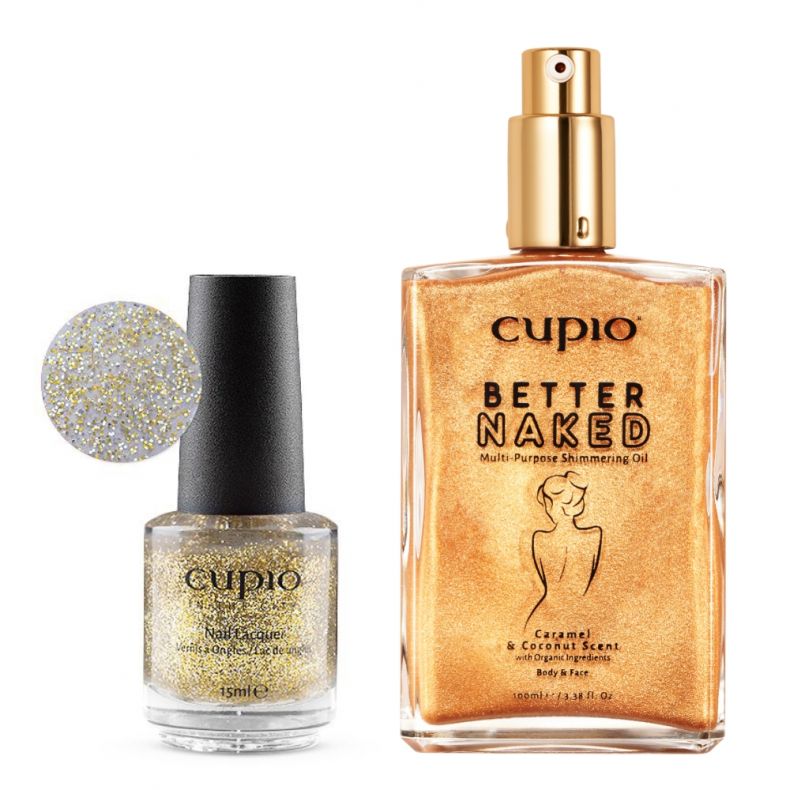 kit_10_1 Produktbild von Cupio Better Naked Shimmering Oil und goldenem Nagellack