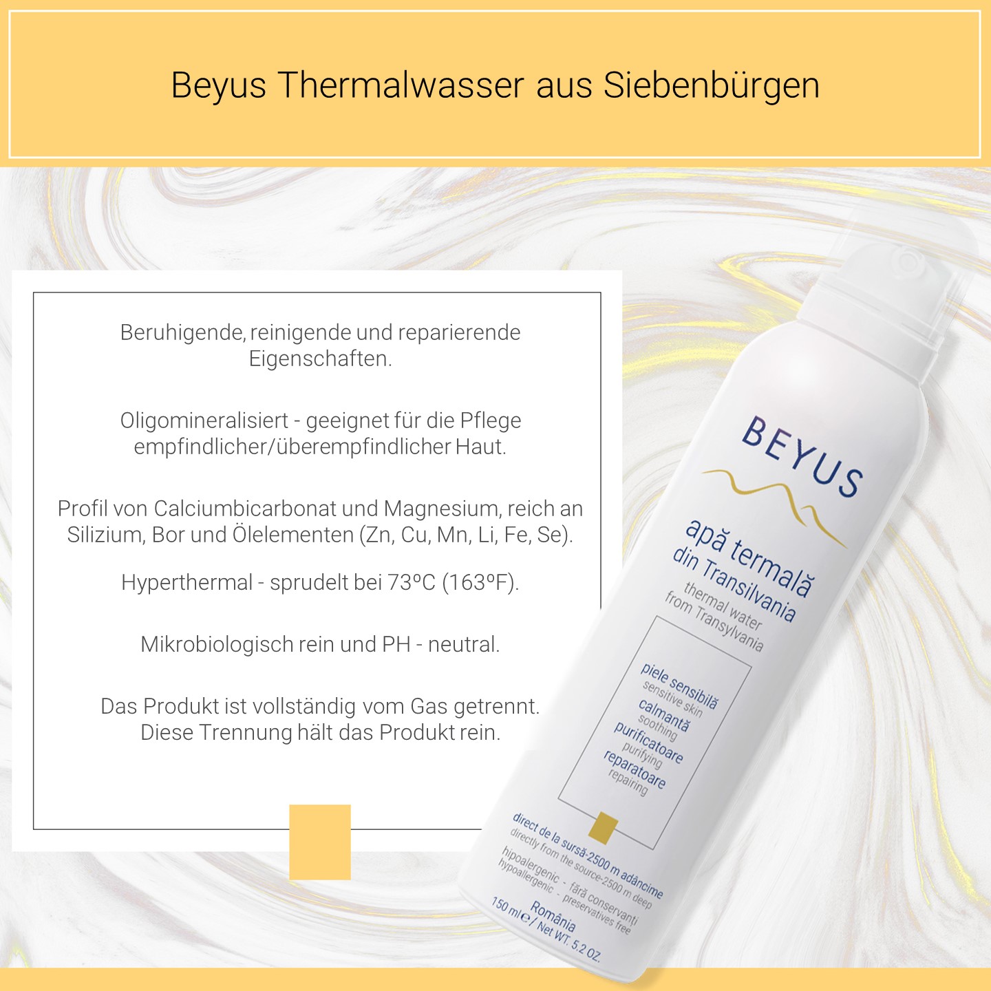 Beyus Thermalwasser mit beruhigenden und reinigenden Eigenschaften in einer Sprayflasche